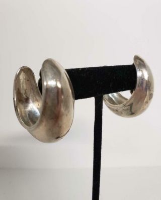 Vintage Robert Lee Morris Chunky Sterling Silver Crescent Hoop Clip On Earrings