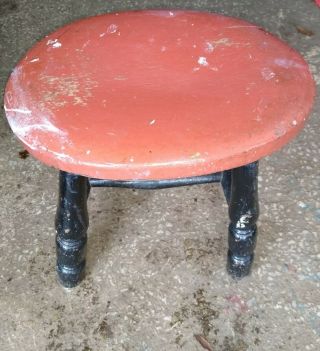 A Lovely Old Wooden Painted Milking Stool.