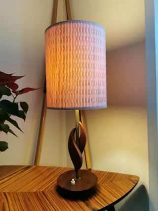 A Mid Century Modern - Vintage - Danish Teak & Brass Table Lamp Base With Shade