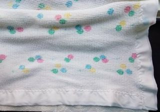 Vintage Baby Morgan Crib Blanket White Waffle Balloons Satin Trim Acrylic Usa