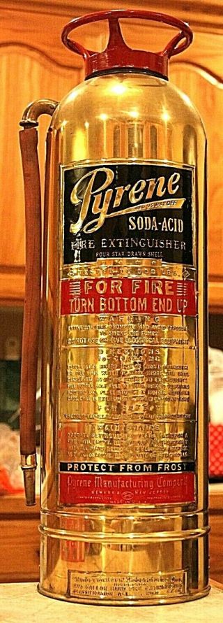 Rare Antique Vintage Pyrene Soda Acid Brass Fire Extinguisher - Polished Restored