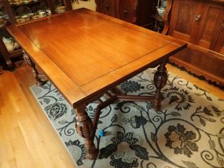 Antique Vintage Solid Wood Dining Room Table with Self Storing Leaves 2
