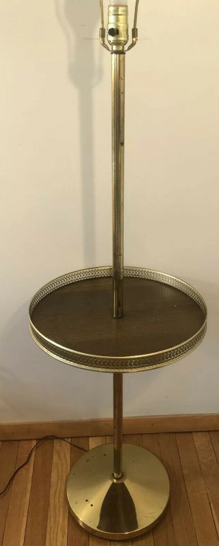 Vintage Brass Table Floor Lamp Faux Wood 54 "