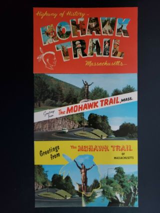 3 Dif.  Vintage Large Letter Greeting Postcards Of Mohawk Trail,  Ma,  1950 