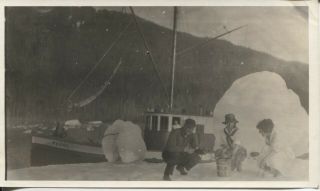 Snapshot Photo C.  1910 Alaska Making Ice Cream On Dock Fishing Boat The Pearl