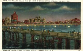 Atlantic City,  Nj,  From Million Dollar Pier By Night,  Vintage Postcard A1078