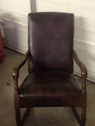 Antique/vintage Adult Rocking Rocker Arm Chair Dark Brown Leather Look Vinyl?