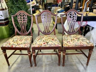 3 Antique Hepplewhite Mahogany Sheraton Style Shield Back Side Dining Chairs