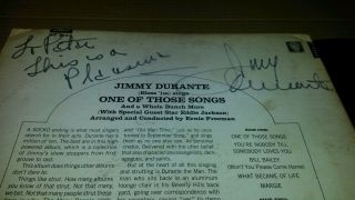 Signed Jimmy Durante - One Of Those Songs - Usa Warner Bros Ws 1655 St Lp - Ex,  / Vg