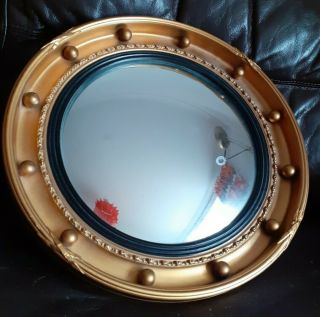 Vintage Retro Convex Mirror Porthole - Gilt,  Chain