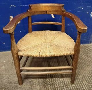 Antique Childs Oak Chair Rattan Woven Seat Arts & Crafts Vgc