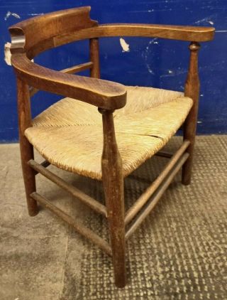 Antique Childs Oak Chair Rattan Woven Seat Arts & Crafts VGC 2