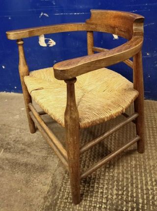 Antique Childs Oak Chair Rattan Woven Seat Arts & Crafts VGC 3
