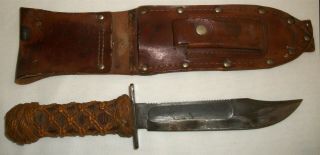 Vintage Camillus Ny Fighting Knife W/ Ropework Grip Us Navy Sailor Trench Art