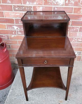 Vintage Mahogany End Table 3 Tier 1 Drawer Inlaid Accents Telephone Table
