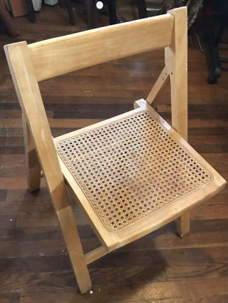 Wood And Rattan Folding Chair Mid Century