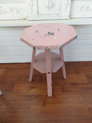Fabulous Old Vintage Wood Accent Side End Table Pink Paint 2 Tiers