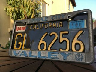 Temple City Valley Volkswagen Dealer Vintage License Plate Frame With Ca Plate