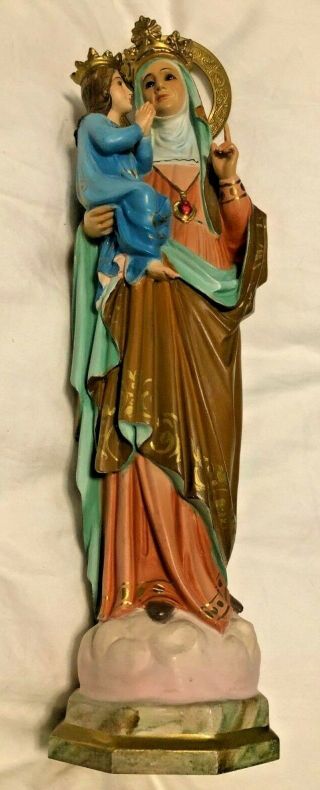 Gorgeous Vintage Nuns Convent St.  Anne & Child Virgin Mary Statue Glass Eyes 14 "