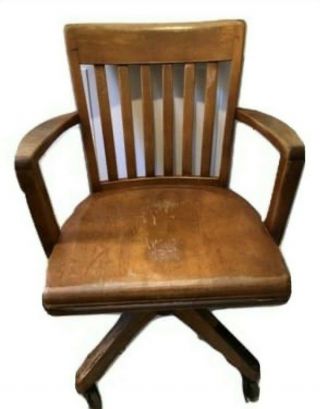 Oak Wood Rolling Swivel Office Court House Chair Legs Casters Vintage Euc