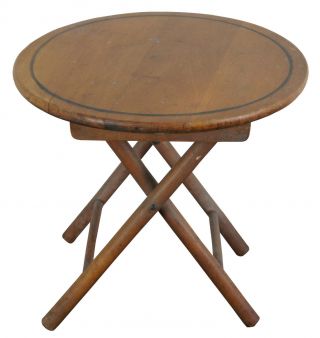Small Vintage Round Rustic Portable Folding Camping Table Plant Stand Side 13 "