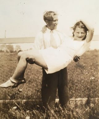 Vintage 1920’s Photo Handsome Young Man Holds Pretty Girlfriend Girl Snapshot