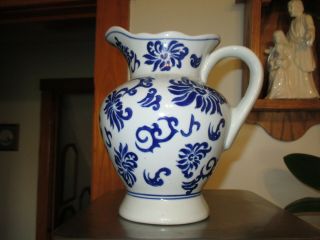 Vintage China Blue Porcelain Pitcher Vase Seymour Mann 7 3/4 " Tall