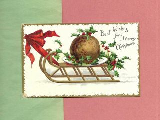 Pudding On Wood Sled On Lovely A/s Clapsaddle Vintage Christmas Postcard