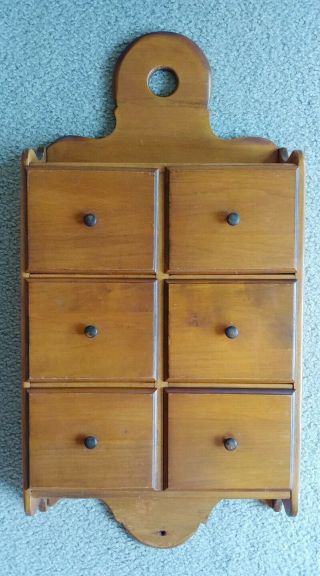 Vintage Wood Apothecary Spice 6 Drawer Wall Cabinet By R.  Veal & Son