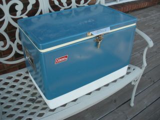 Vintage Coleman Blue Metal Cooler With Tray