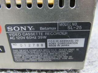Vintage Sony Model SL - 25 Betamax Video Cassette Recorder Player 3
