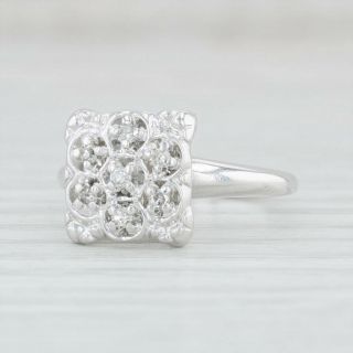 Vintage Floral Diamond Cluster Ring 10k White Gold Size 5 Engagement