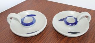 Williamsburg Va Pottery Candle Holders Hand Painted & Hand Crafted Usa Set Of 2