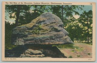 Chattanooga Tennessee Old Man Of Lookout Mountain 1940s Linen Postcard