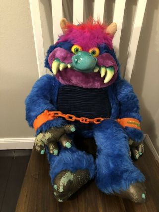 Vintage 1986 My Pet Monster Blue Plush 26” With Handcuffs