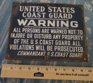 Us Coast Guard Warning Sign,  Vintage Porcelain Antique,  Commandant,  Military