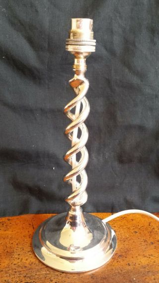 Antique Vintage Silver Plate Open Barley Twist Table Lamp.  Double Helix