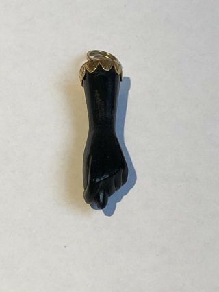 Vintage 18k Gold Black Onyx Figa Hand Pendant 1 3/8 "
