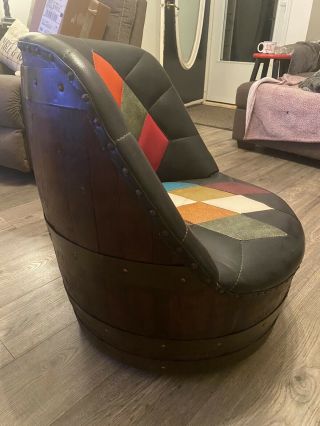 Mid Century Whiskey Leather Rolling Barrel Chair