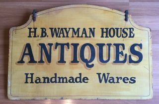 Vtg Old Wood Hand Painted H.  B.  Wayman House Antique Double Sided Sign