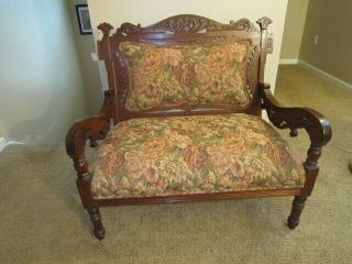 Antique Eastlake Style Victorian Carved Parlor Settee Bench Love Seat