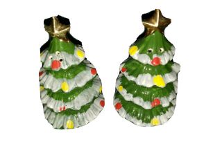Kreiss Christmas Tree Salt & Pepper Shakers 4.  25 " Japan Ceramic 50s 60s