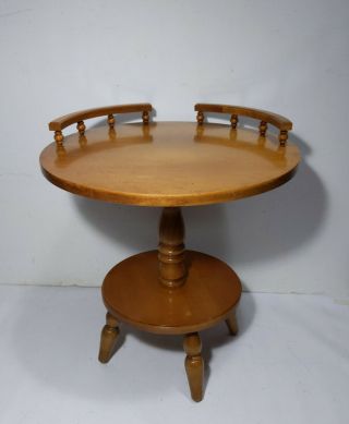 Vintage 2 - Tier Round Maple Wood End Table Colonial Traditional Spindles