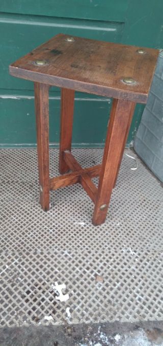Antique Oak Arts & Crafts Mission Side Table Or Stand