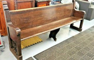 Vintage Antique Church Pew Wooden Bench Solid Oak With Bible Holder 7 Ft Long