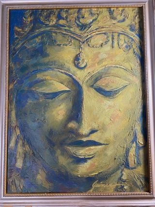 Vintage Guiyes? " Face Of Buddha Scene " Oil Painting - Signed And Framed