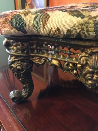 Vtg Victorian Heavy Cast Iron Foot Stool Rest Ornate Gold Metal Roses Ottoman 2