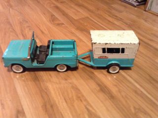 Vintage 1960s Nylint Ford Bronco And " Sportsman " Trailer Pressed Steel Toy