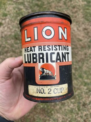 Vintage Lion No.  2 Cup Grease 1 Lb.  Can.  Rare Htf