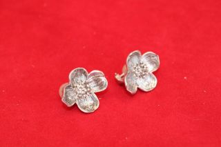 Vintage Authentic Tiffany & Co Sterling Silver Dogwood Flower Clip - On Earrings